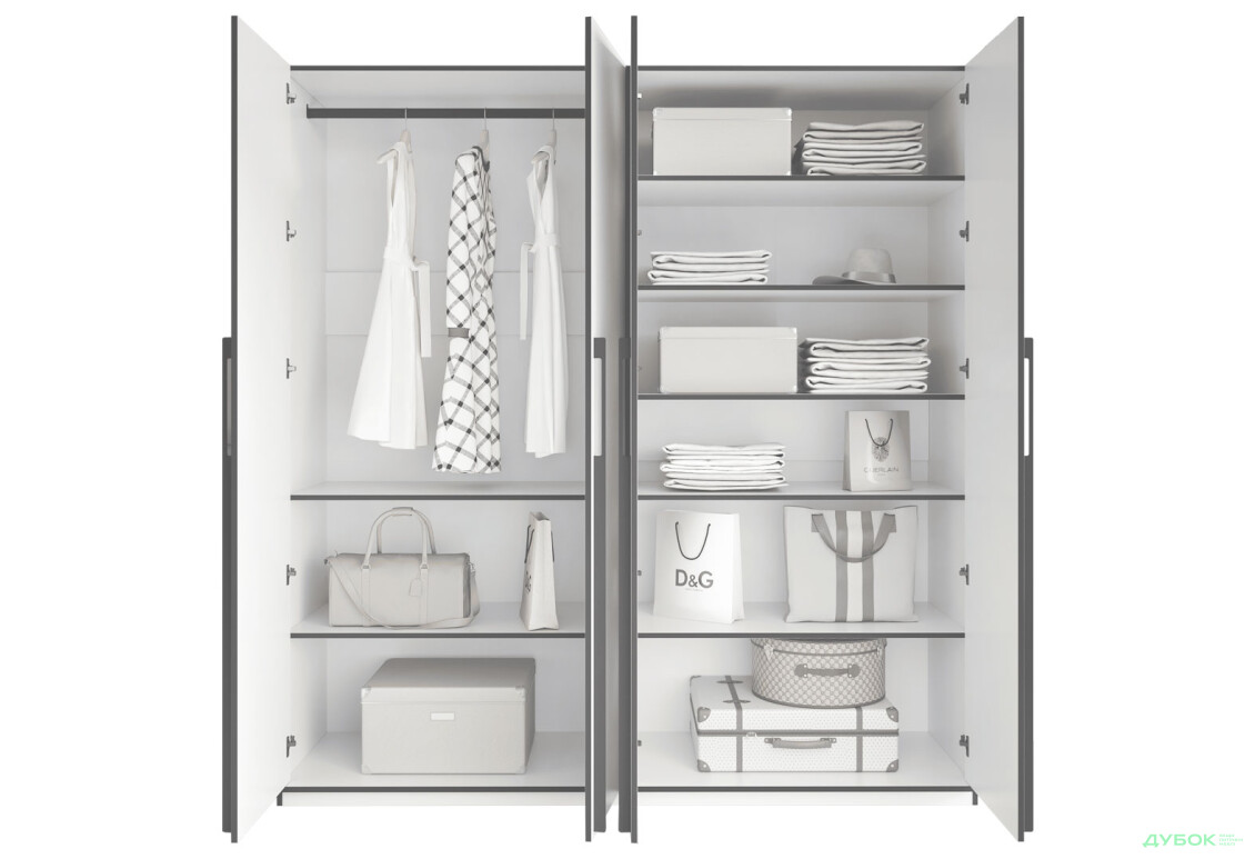 Шафа Moreli Ramo / Рамо R-0019 4-дверна зі штангою зліва і полицями 196,8 см, венге - Зображення 4 Зображення 4 - Шафа Moreli Ramo / Рамо R-0019 4-дверна зі штангою зліва і полицями 196,8 см, венге