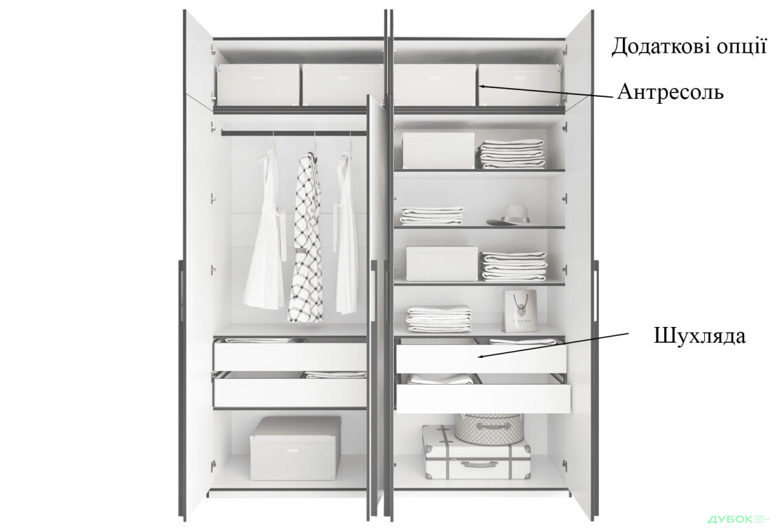 Шафа Moreli Ramo / Рамо R-0019 4-дверна зі штангою зліва і полицями 196,8 см, кашемір - Зображення 7 Зображення 7 - Шафа Moreli Ramo / Рамо R-0019 4-дверна зі штангою зліва і полицями 196,8 см, кашемір