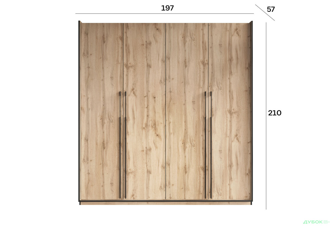 Шафа Moreli Ramo / Рамо R-0019 4-дверна зі штангою зліва і полицями 196,8 см, дуб аппалачі - Зображення 3 Зображення 3 - Шафа Moreli Ramo / Рамо R-0019 4-дверна зі штангою зліва і полицями 196,8 см, дуб аппалачі