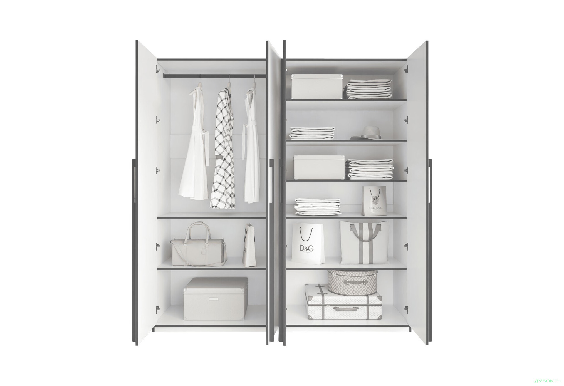 Шкаф Moreli Ramo / Рамо R-0019 4-дверный со штангой слева и полками 196,8 см, дуб кверкус - Изображение 4 Изображение 4 - Шкаф Moreli Ramo / Рамо R-0019 4-дверный со штангой слева и полками 196,8 см, дуб кверкус