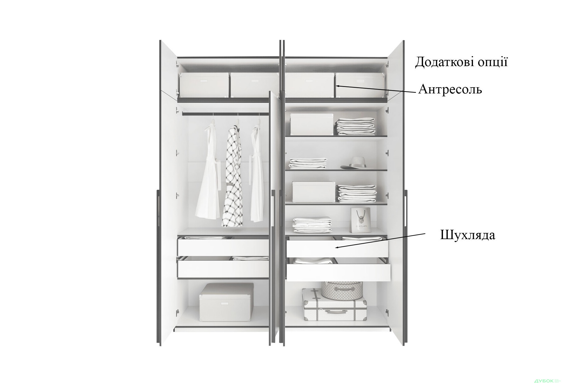 Шкаф Moreli Ramo / Рамо R-0019 4-дверный со штангой слева и полками 196,8 см, дуб кверкус - Изображение 7 Изображение 7 - Шкаф Moreli Ramo / Рамо R-0019 4-дверный со штангой слева и полками 196,8 см, дуб кверкус