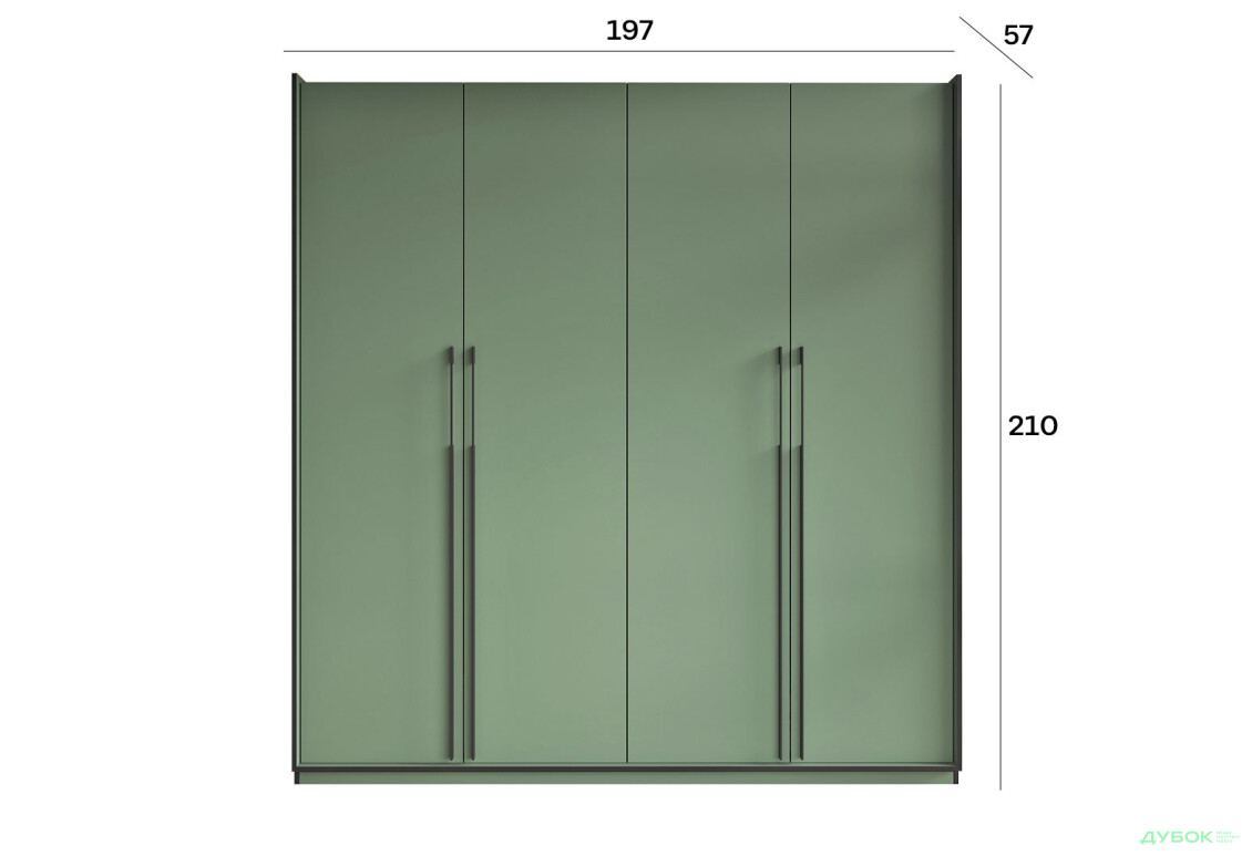 Шкаф Moreli Ramo / Рамо R-0019 4-дверный со штангой слева и полками 196,8 см, зелёный дымчастый - Изображение 3 Изображение 3 - Шкаф Moreli Ramo / Рамо R-0019 4-дверный со штангой слева и полками 196,8 см, зелёный дымчастый