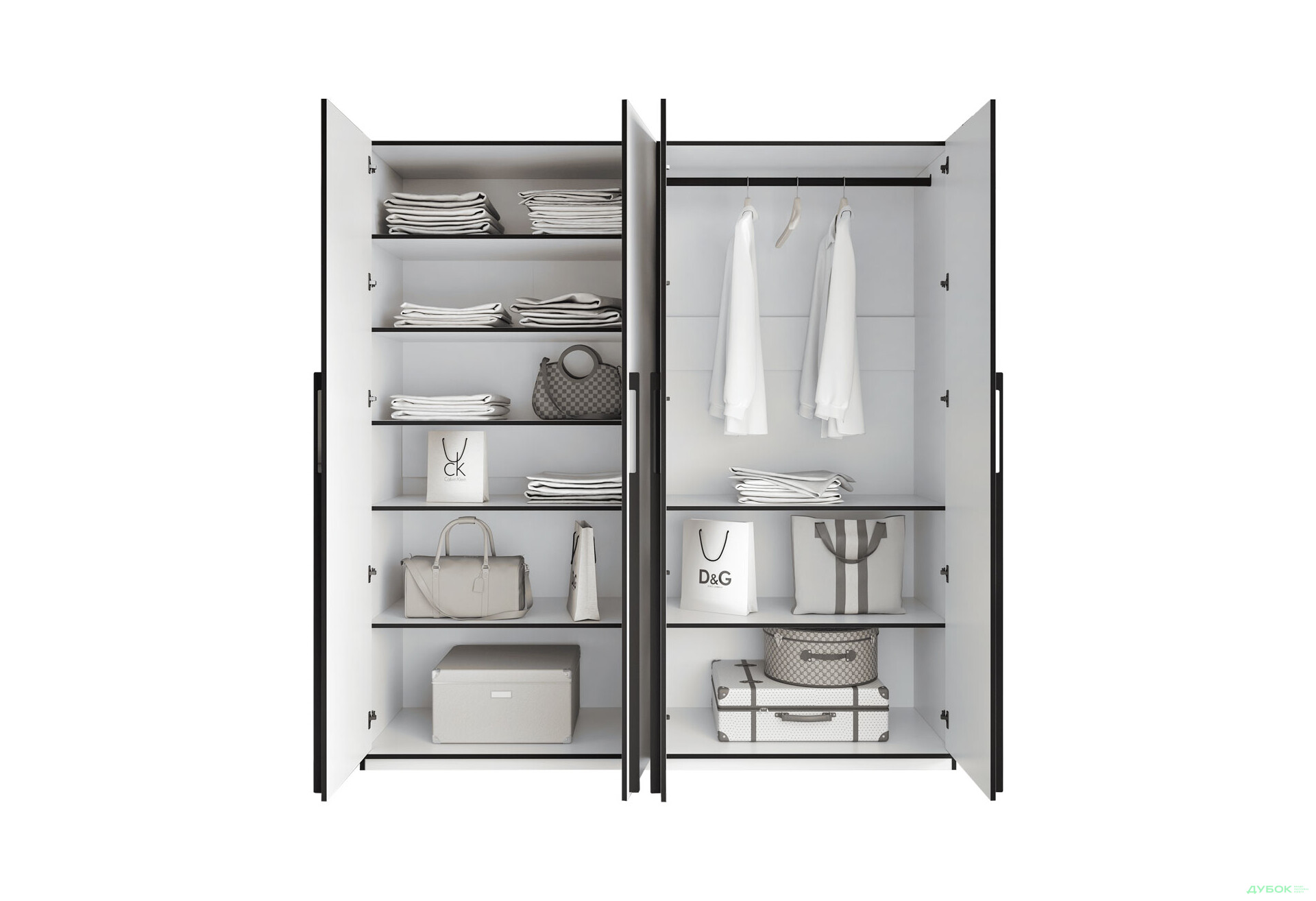 Шафа Moreli Ramo / Рамо R-0020 4-дверна зі штангою справа і полицями 196,8 см, біла - Зображення 5 Зображення 5 - Шафа Moreli Ramo / Рамо R-0020 4-дверна зі штангою справа і полицями 196,8 см, біла