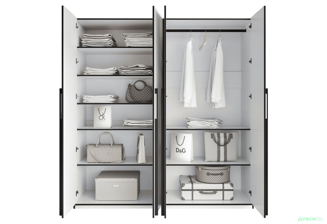 Шафа Moreli Ramo / Рамо R-0020 4-дверна зі штангою справа і полицями 196,8 см, біла - Зображення 5 Зображення 5 - Шафа Moreli Ramo / Рамо R-0020 4-дверна зі штангою справа і полицями 196,8 см, біла