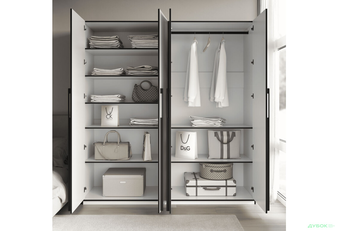 Шафа Moreli Ramo / Рамо R-0020 4-дверна зі штангою справа і полицями 196,8 см, біла - Зображення 3 Зображення 3 - Шафа Moreli Ramo / Рамо R-0020 4-дверна зі штангою справа і полицями 196,8 см, біла