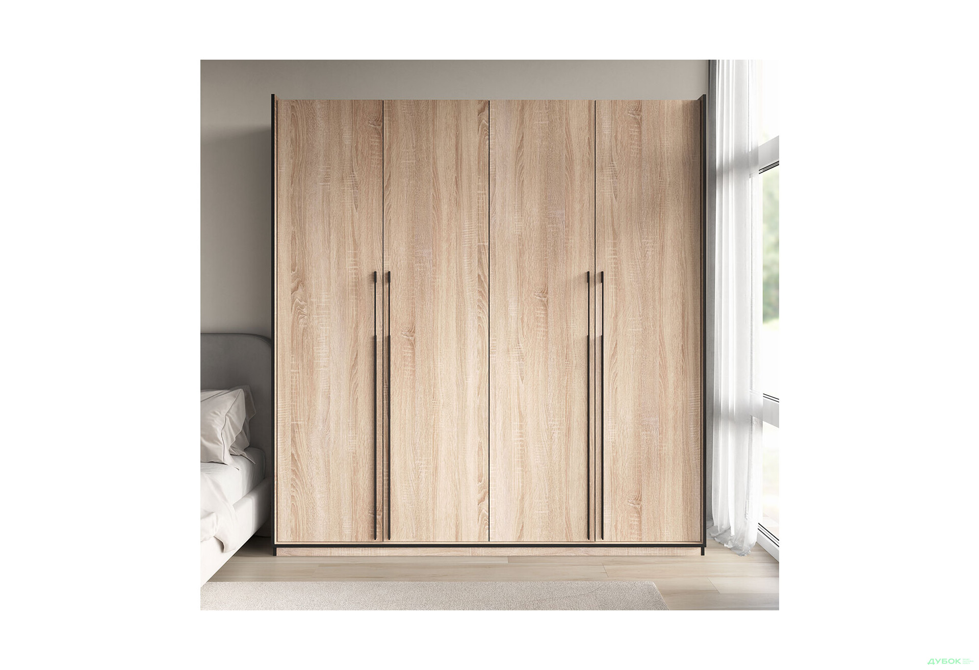 Шафа Moreli Ramo / Рамо R-0020 4-дверна зі штангою справа і полицями 196,8 см, дуб сонома - Зображення 2 Зображення 2 - Шафа Moreli Ramo / Рамо R-0020 4-дверна зі штангою справа і полицями 196,8 см, дуб сонома