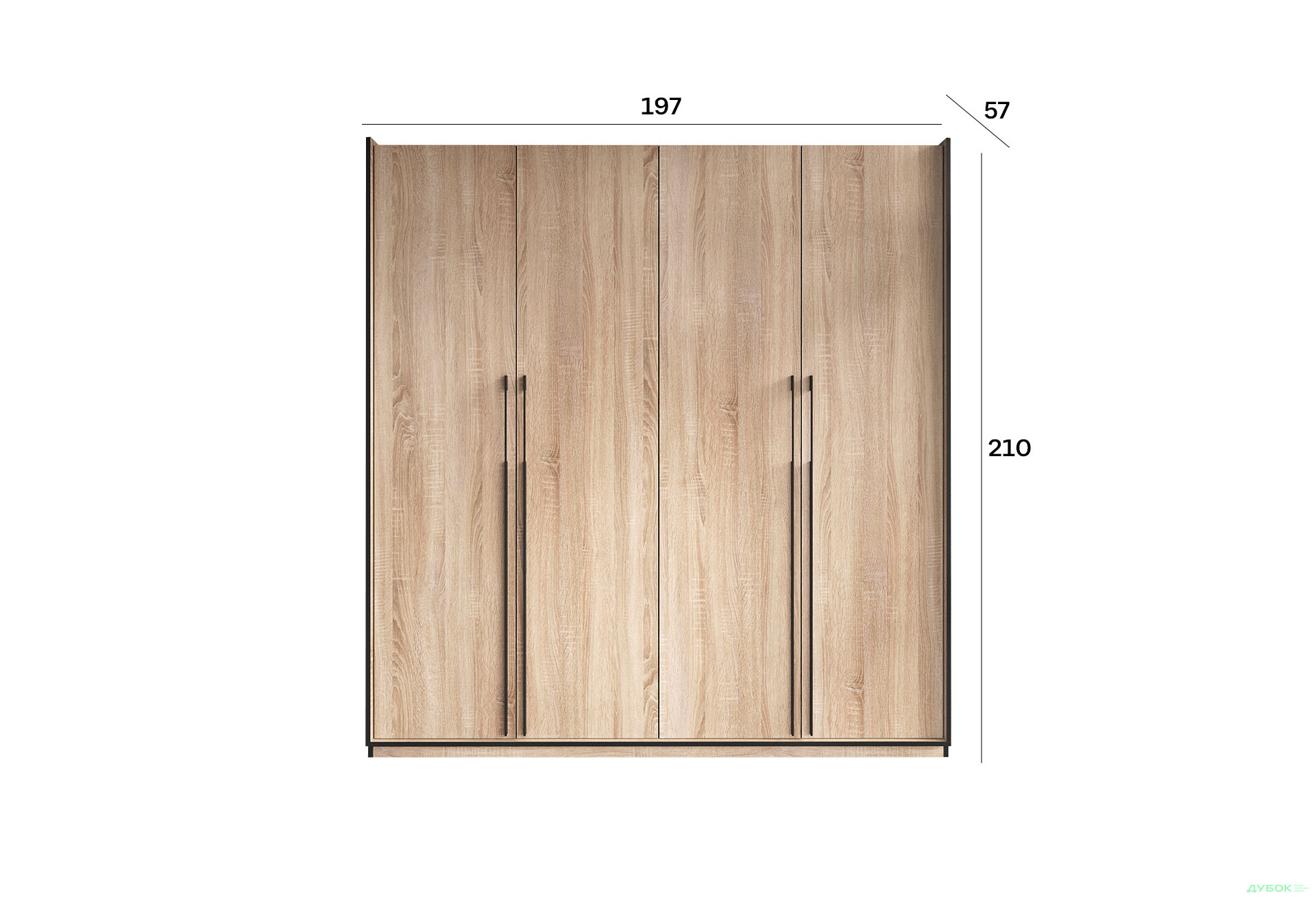 Шафа Moreli Ramo / Рамо R-0020 4-дверна зі штангою справа і полицями 196,8 см, дуб сонома - Зображення 3 Зображення 3 - Шафа Moreli Ramo / Рамо R-0020 4-дверна зі штангою справа і полицями 196,8 см, дуб сонома