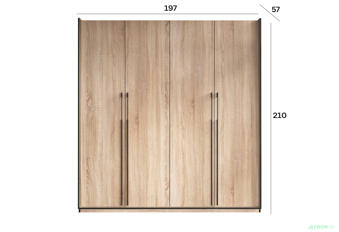 Шафа Moreli Ramo / Рамо R-0020 4-дверна зі штангою справа і полицями 196,8 см, дуб сонома - Зображення 3 Зображення 3 - Шафа Moreli Ramo / Рамо R-0020 4-дверна зі штангою справа і полицями 196,8 см, дуб сонома