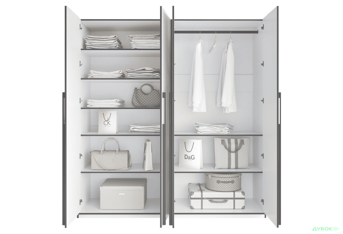 Шафа Moreli Ramo / Рамо R-0020 4-дверна зі штангою справа і полицями 196,8 см, дуб сонома - Зображення 4 Зображення 4 - Шафа Moreli Ramo / Рамо R-0020 4-дверна зі штангою справа і полицями 196,8 см, дуб сонома