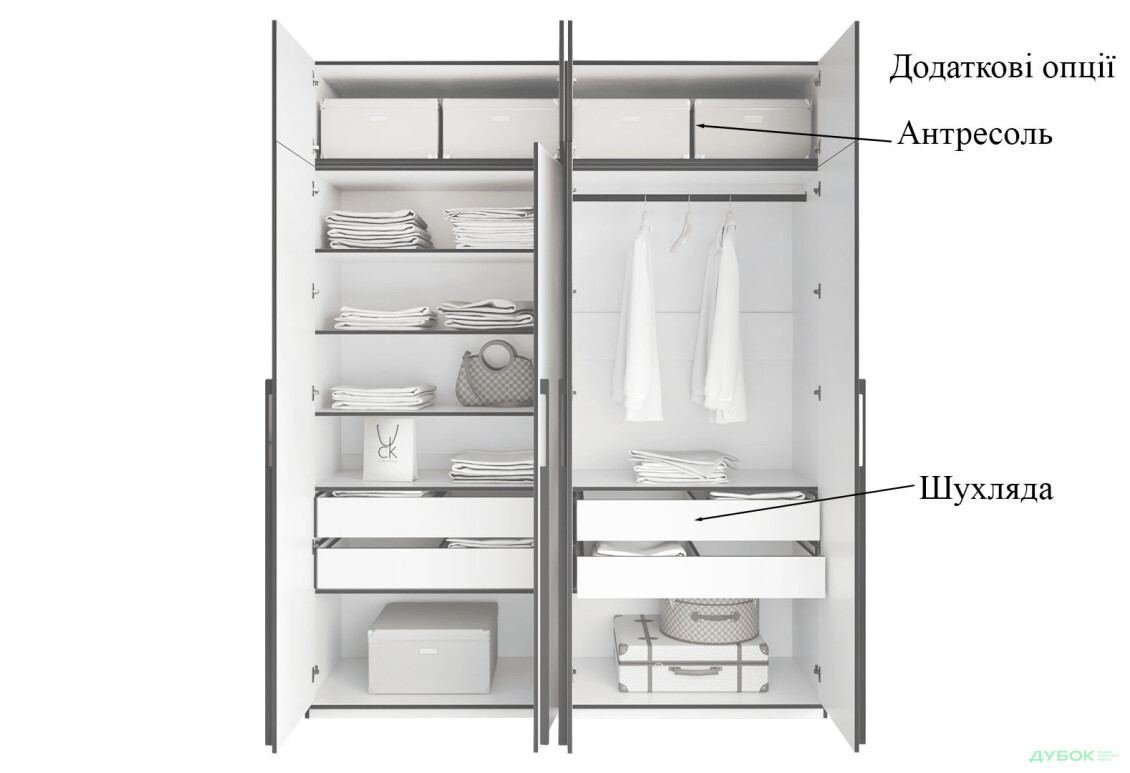 Шкаф Moreli Ramo / Рамо R-0020 4-дверный со штангой справа и полками 196,8 см, дуб кверкус - Изображение 7 Изображение 7 - Шкаф Moreli Ramo / Рамо R-0020 4-дверный со штангой справа и полками 196,8 см, дуб кверкус