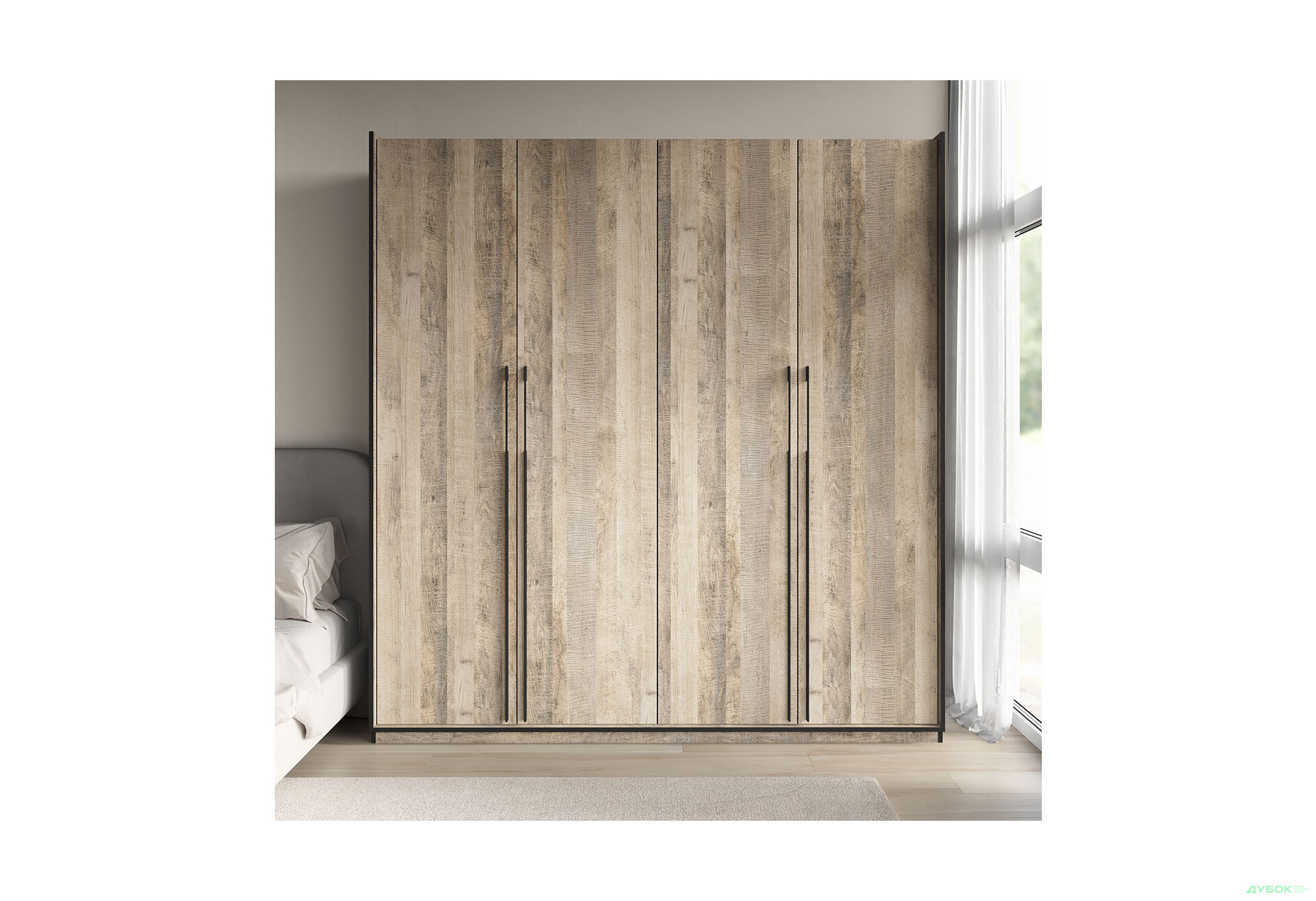 Шафа Moreli Ramo / Рамо R-0020 4-дверна зі штангою справа і полицями 196,8 см, дуб гранж пісочний - Зображення 2 Зображення 2 - Шафа Moreli Ramo / Рамо R-0020 4-дверна зі штангою справа і полицями 196,8 см, дуб гранж пісочний