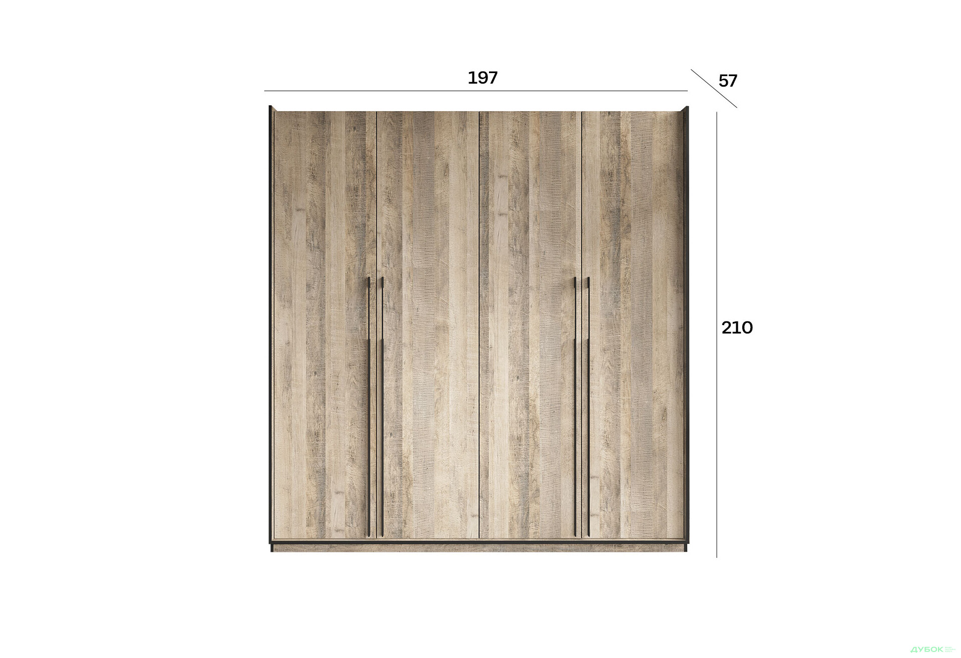 Шафа Moreli Ramo / Рамо R-0020 4-дверна зі штангою справа і полицями 196,8 см, дуб гранж пісочний - Зображення 3 Зображення 3 - Шафа Moreli Ramo / Рамо R-0020 4-дверна зі штангою справа і полицями 196,8 см, дуб гранж пісочний