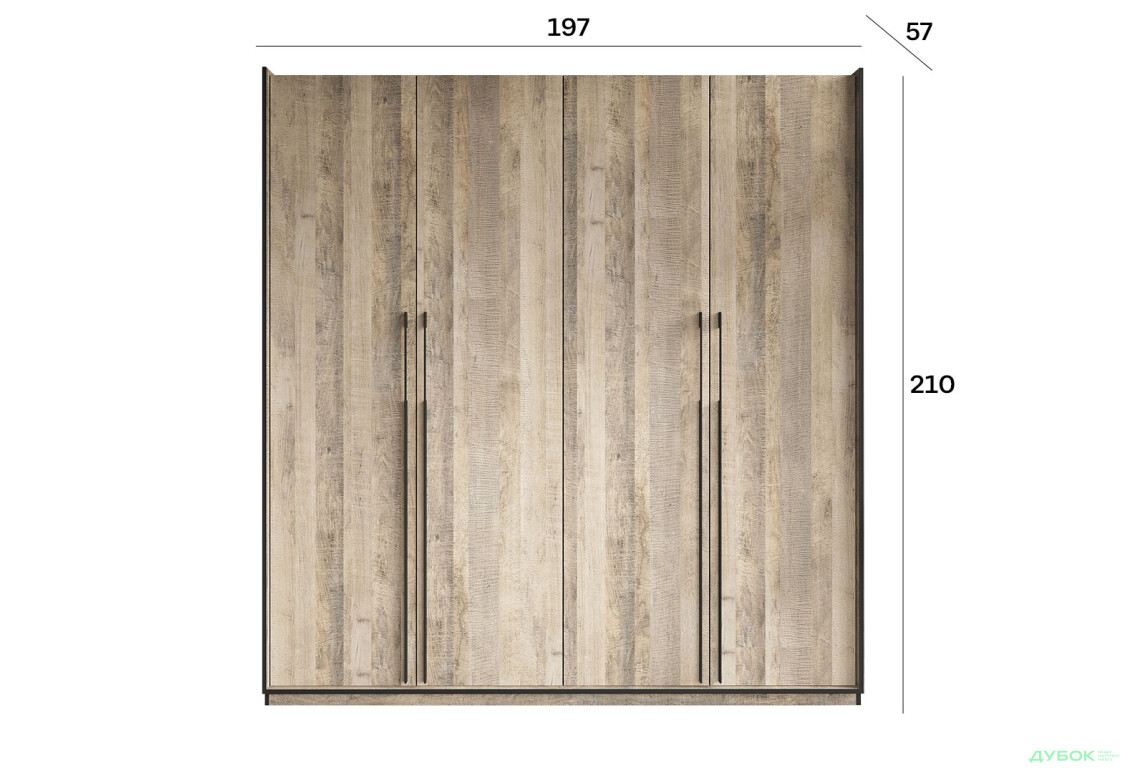 Шафа Moreli Ramo / Рамо R-0020 4-дверна зі штангою справа і полицями 196,8 см, дуб гранж пісочний - Зображення 3 Зображення 3 - Шафа Moreli Ramo / Рамо R-0020 4-дверна зі штангою справа і полицями 196,8 см, дуб гранж пісочний