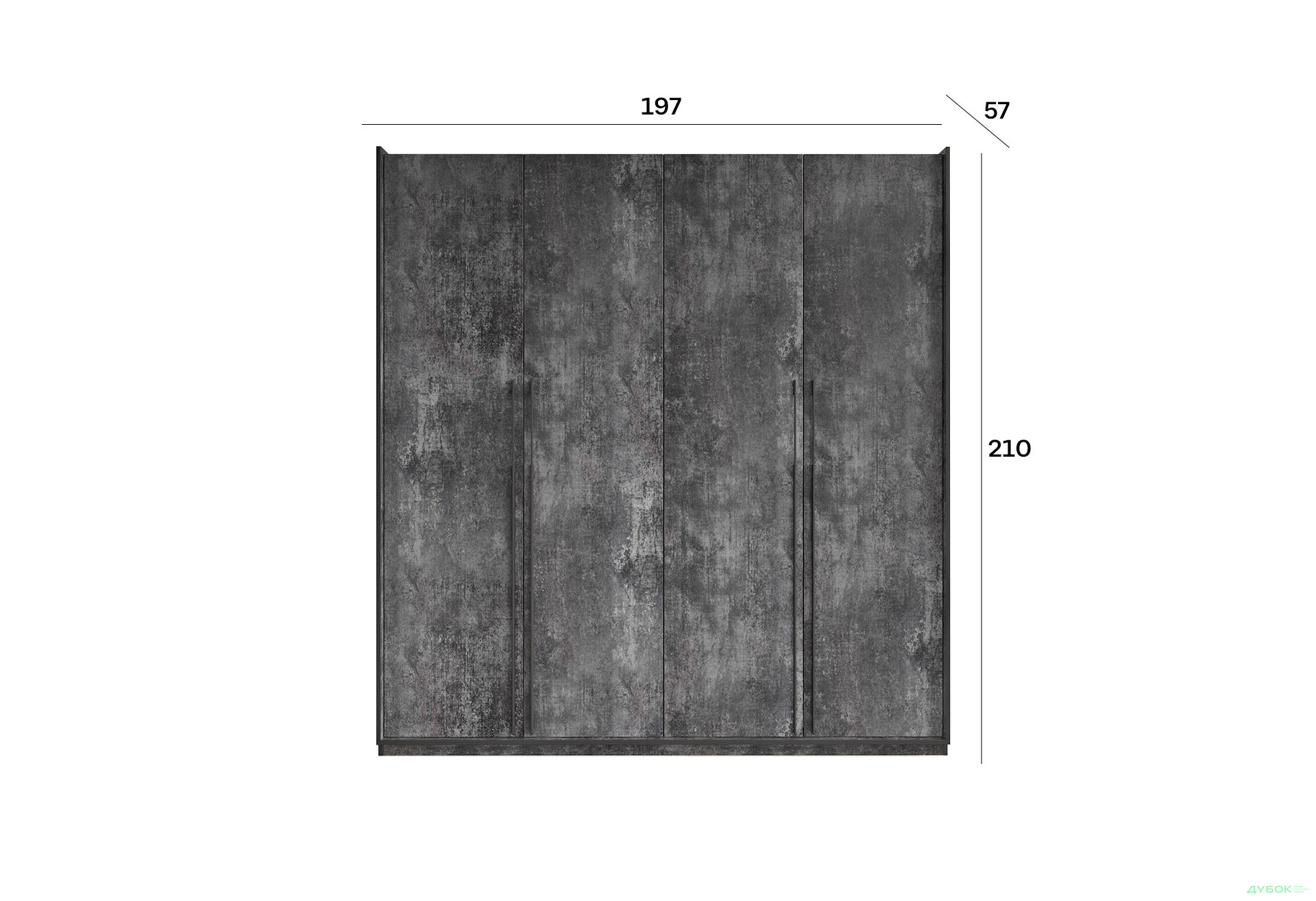 Шкаф Moreli Ramo / Рамо R-0020 4-дверный со штангой справа и полками 196,8 см, бетон тёмный - Изображение 3 Изображение 3 - Шкаф Moreli Ramo / Рамо R-0020 4-дверный со штангой справа и полками 196,8 см, бетон тёмный