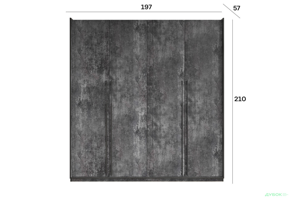Шкаф Moreli Ramo / Рамо R-0020 4-дверный со штангой справа и полками 196,8 см, бетон тёмный - Изображение 3 Изображение 3 - Шкаф Moreli Ramo / Рамо R-0020 4-дверный со штангой справа и полками 196,8 см, бетон тёмный