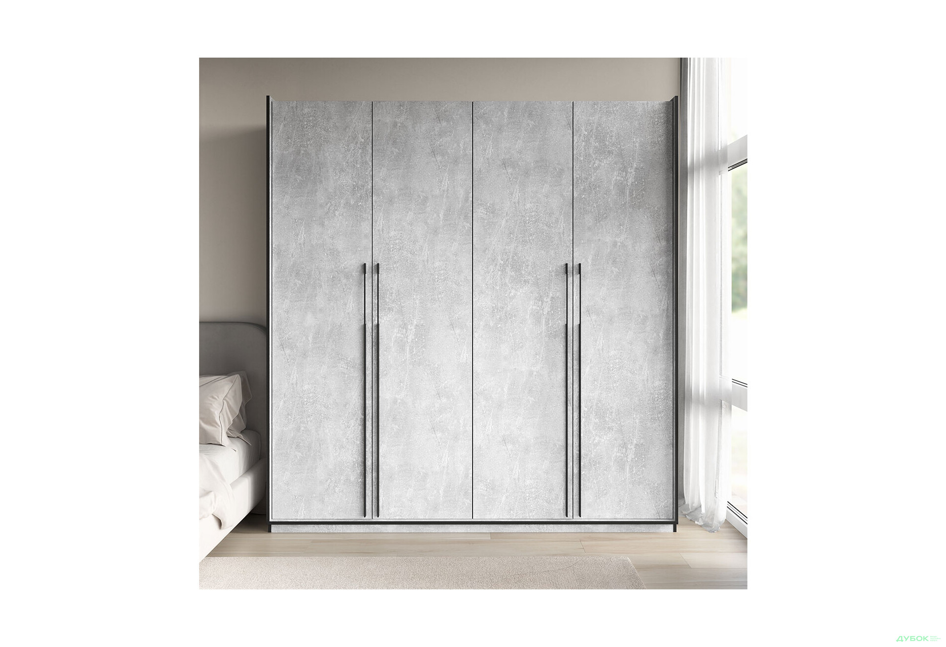Шафа Moreli Ramo / Рамо R-0020 4-дверна зі штангою справа і полицями 196,8 см, бетон - Зображення 2 Зображення 2 - Шафа Moreli Ramo / Рамо R-0020 4-дверна зі штангою справа і полицями 196,8 см, бетон