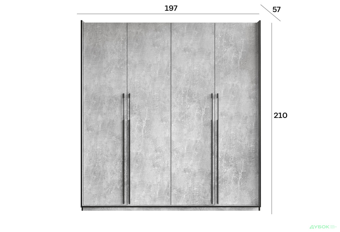Шафа Moreli Ramo / Рамо R-0020 4-дверна зі штангою справа і полицями 196,8 см, бетон - Зображення 3 Зображення 3 - Шафа Moreli Ramo / Рамо R-0020 4-дверна зі штангою справа і полицями 196,8 см, бетон