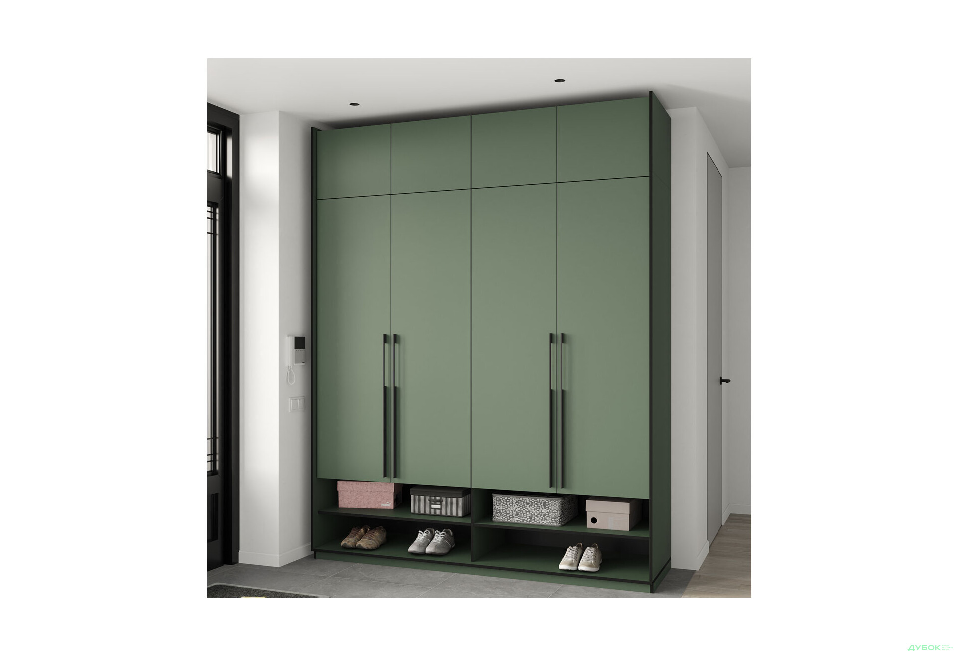 Антресоль Moreli Ramo / Рамо R-0024 4-дверна 196,8 см, зелений димчастий - Зображення 2 Зображення 2 - Антресоль Moreli Ramo / Рамо R-0024 4-дверна 196,8 см, зелений димчастий