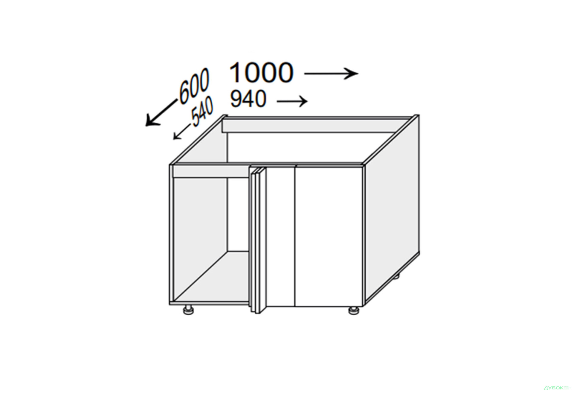Зображення 1 - Корпус Кут Н 90° 1дв 1000х600 820мм MiroMark