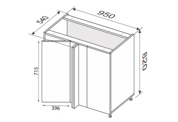 Зображення Низ кут Н 90°/820x1000x600 1дв