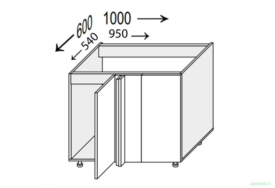 Низ кут Н 90°/820x1000x600 1дв лівий Міленіум / Millenium MiroMark