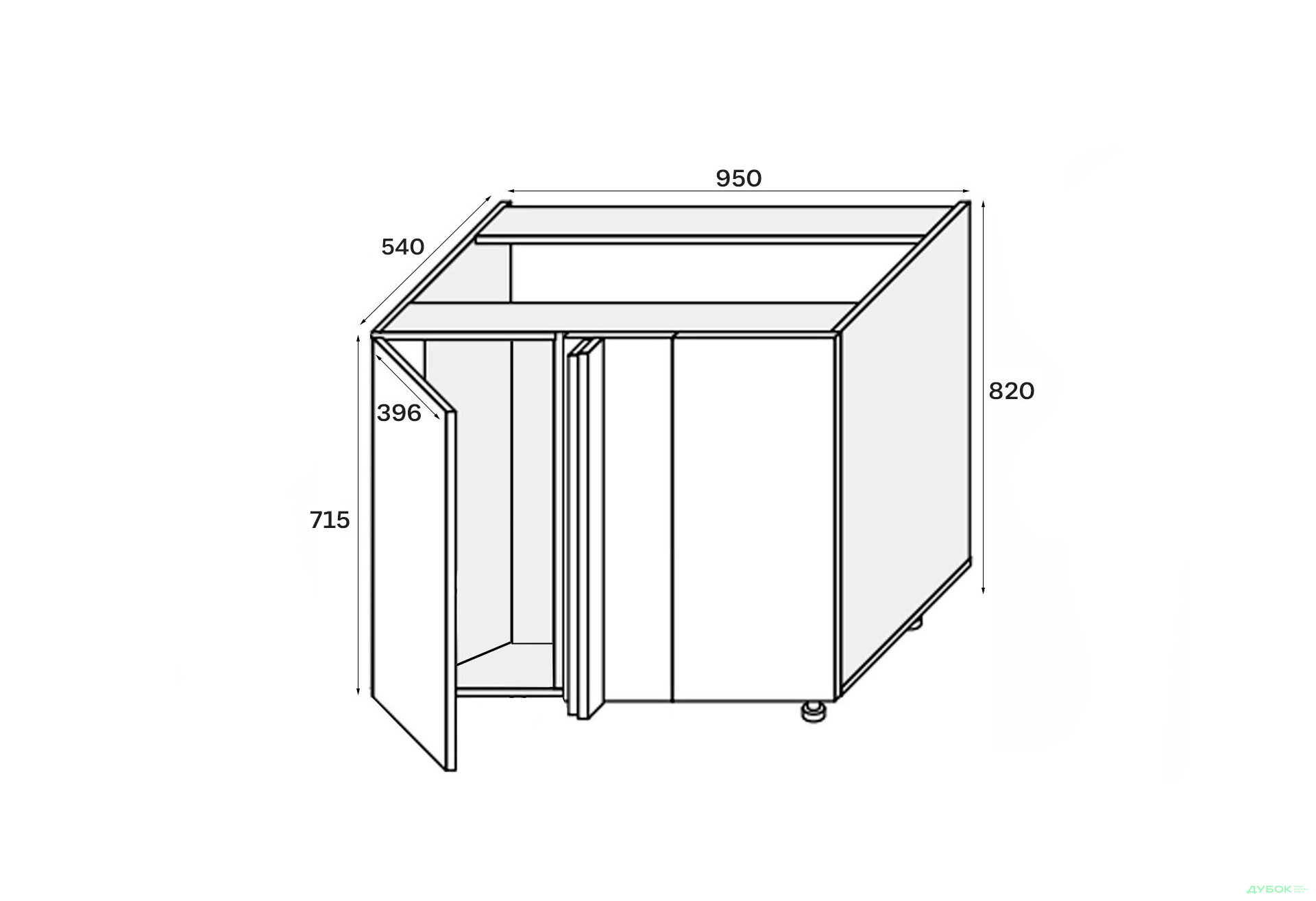 Изображение 2 - Низ угол Н 90°/820x1000x600 1дв Pro Blum левый Миллениум / Millenium Premium МироМарк