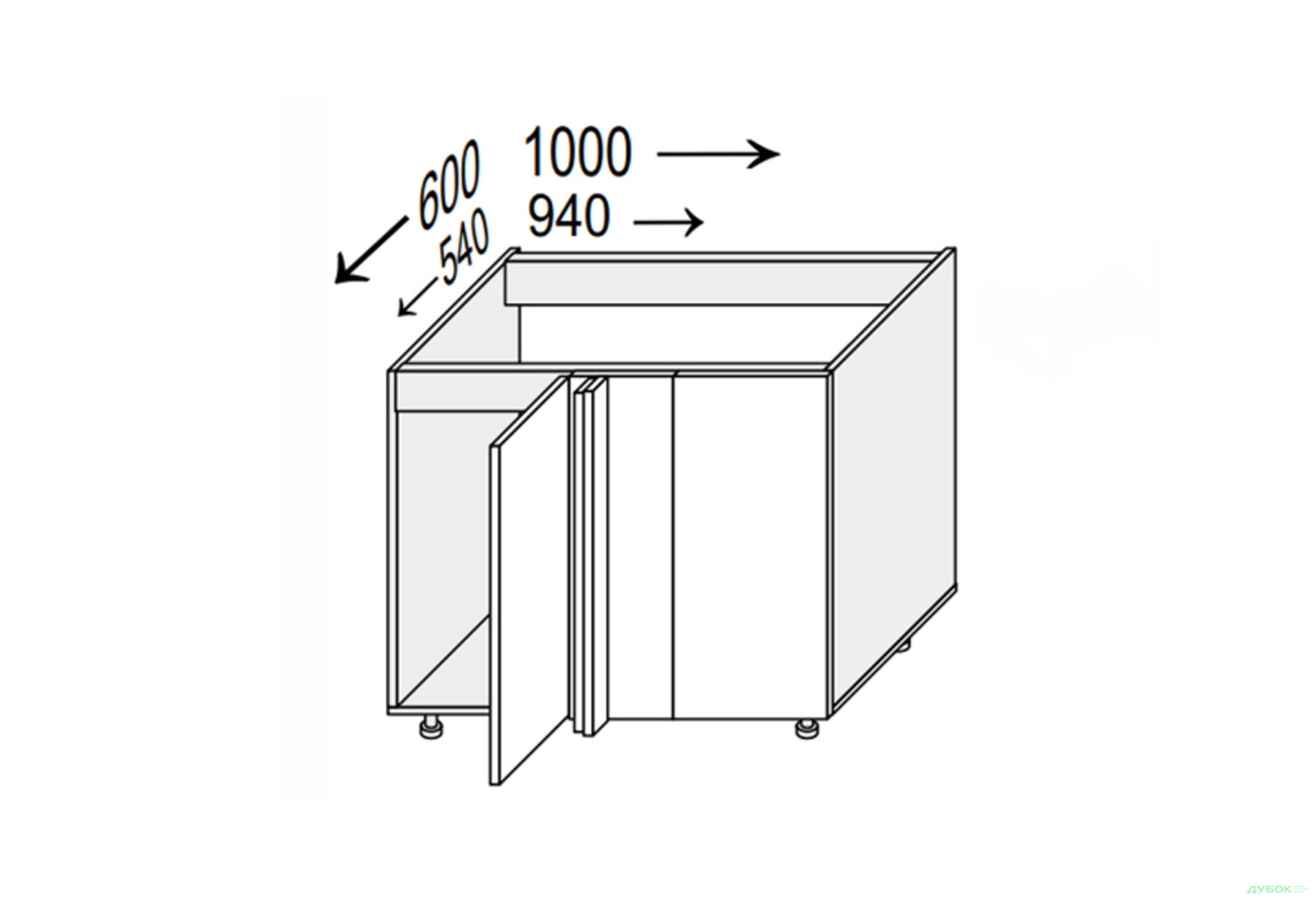 Зображення 1 - Низ кут Н 90°/820x1000x600 1дв Pro Blum лівий Міленіум / Millenium Premium MiroMark