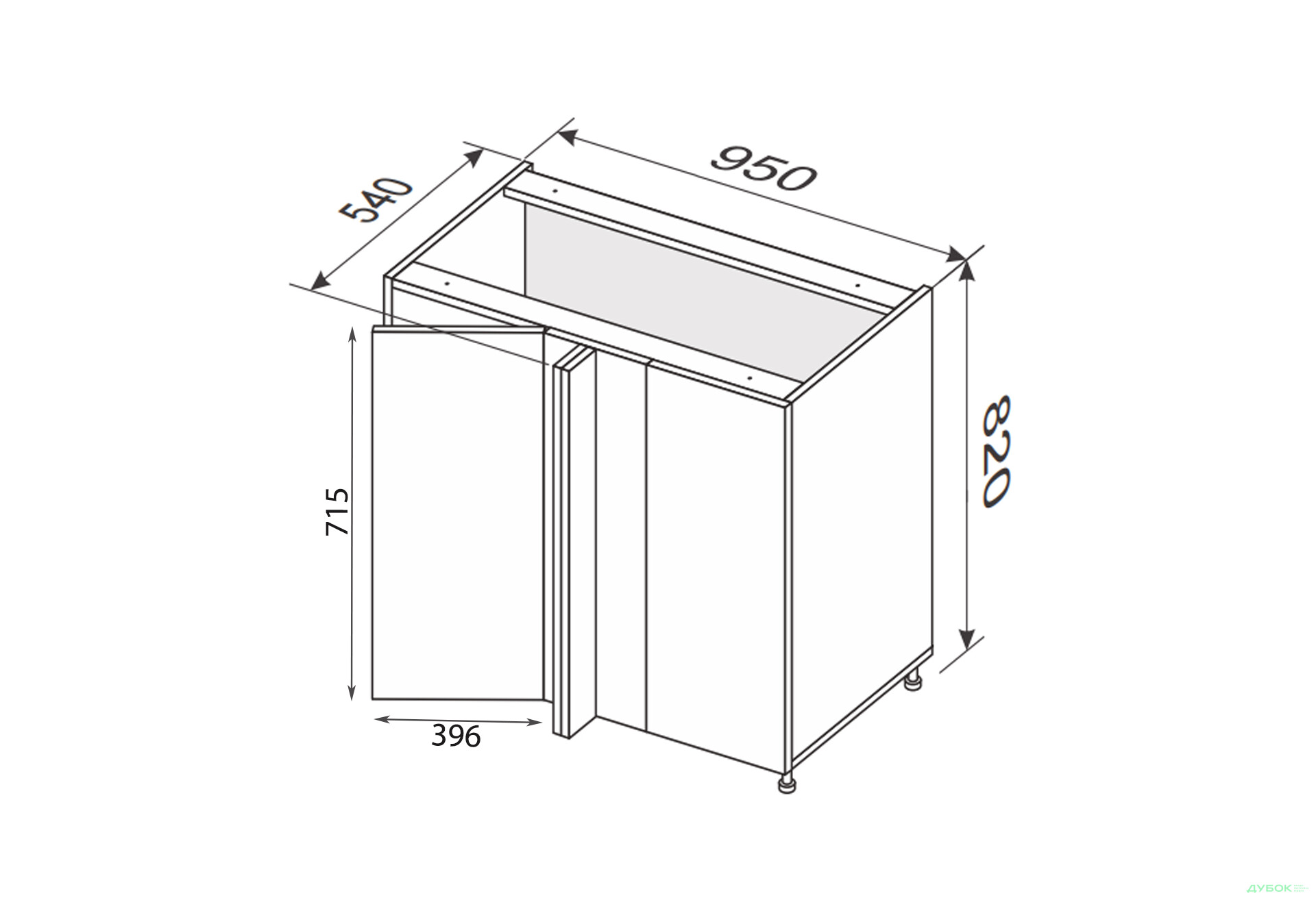 Зображення 2 - Низ кут Н 90°/820x1000x600 1дв Pro Blum лівий Міленіум / Millenium Premium MiroMark