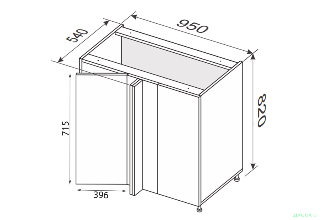 Зображення 2 - Низ кут Н 90°/820x1000x600 1дв Pro Blum лівий Міленіум / Millenium Premium MiroMark