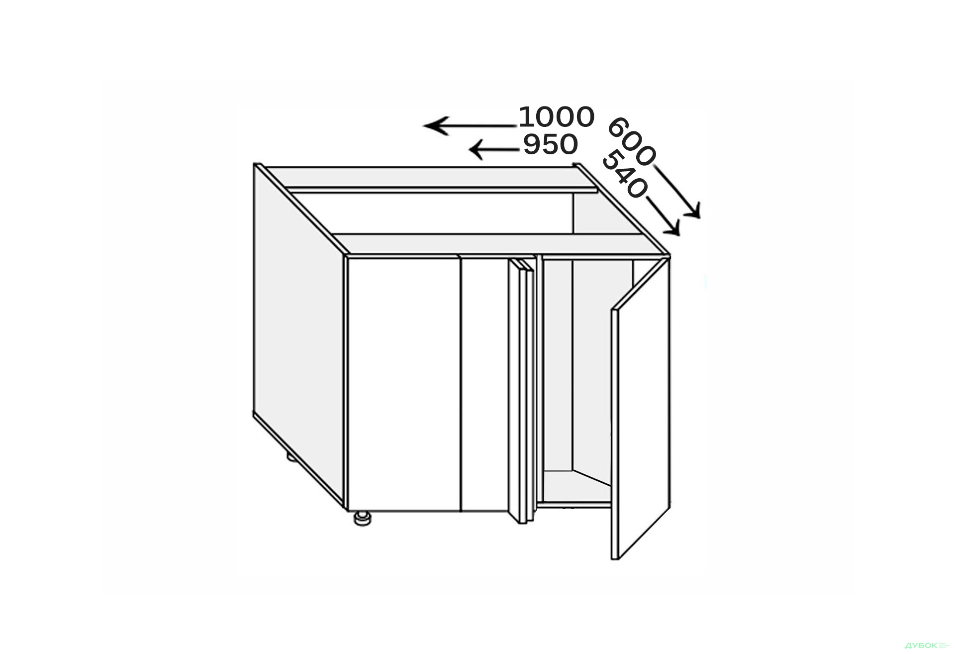 Изображение 1 - Низ угол Н 90°/820x1000x600 1дв Pro Blum правый Миллениум / Millenium Premium МироМарк