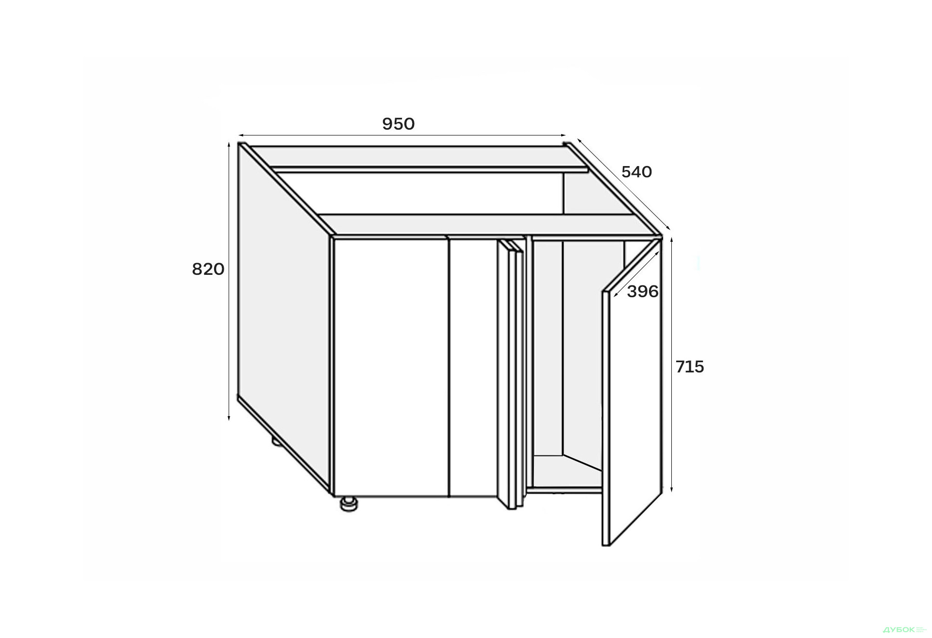 Изображение 2 - Низ угол Н 90°/820x1000x600 1дв Pro Blum правый Миллениум / Millenium Premium МироМарк