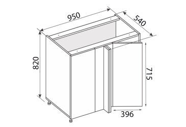 Зображення Низ кут Н 90°/820x1000x600 1дв Pro Blum правий