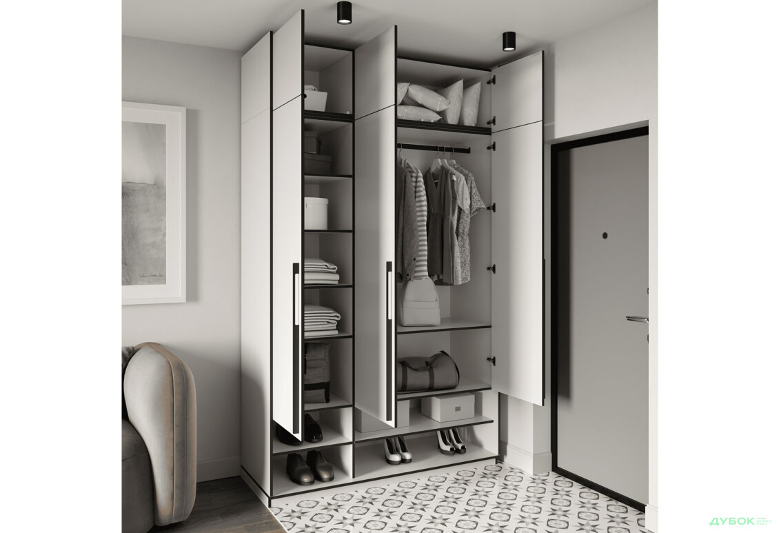 Шафа Moreli Ramo / Рамо R-0006 3-дверна зі штангою, полицями та антресоллю 148,4 см, біла - Зображення 3 Зображення 3 - Шафа Moreli Ramo / Рамо R-0006 3-дверна зі штангою, полицями та антресоллю 148,4 см, біла