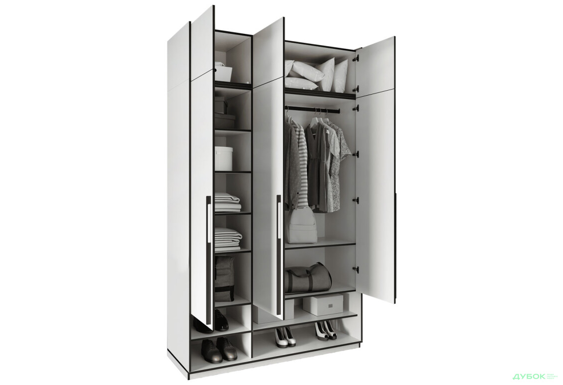 Шафа Moreli Ramo / Рамо R-0006 3-дверна зі штангою, полицями та антресоллю 148,4 см, біла - Зображення 5 Зображення 5 - Шафа Moreli Ramo / Рамо R-0006 3-дверна зі штангою, полицями та антресоллю 148,4 см, біла