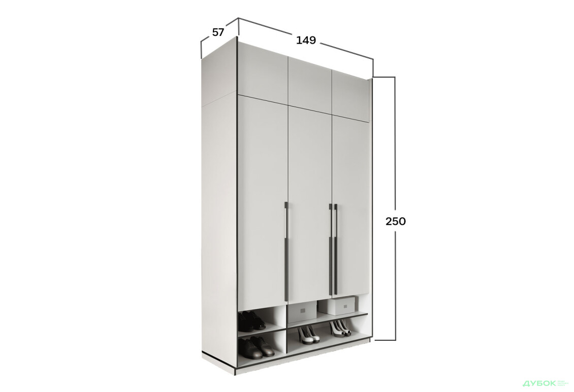 Шафа Moreli Ramo / Рамо R-0006 3-дверна зі штангою, полицями та антресоллю 148,4 см, біла - Зображення 4 Зображення 4 - Шафа Moreli Ramo / Рамо R-0006 3-дверна зі штангою, полицями та антресоллю 148,4 см, біла