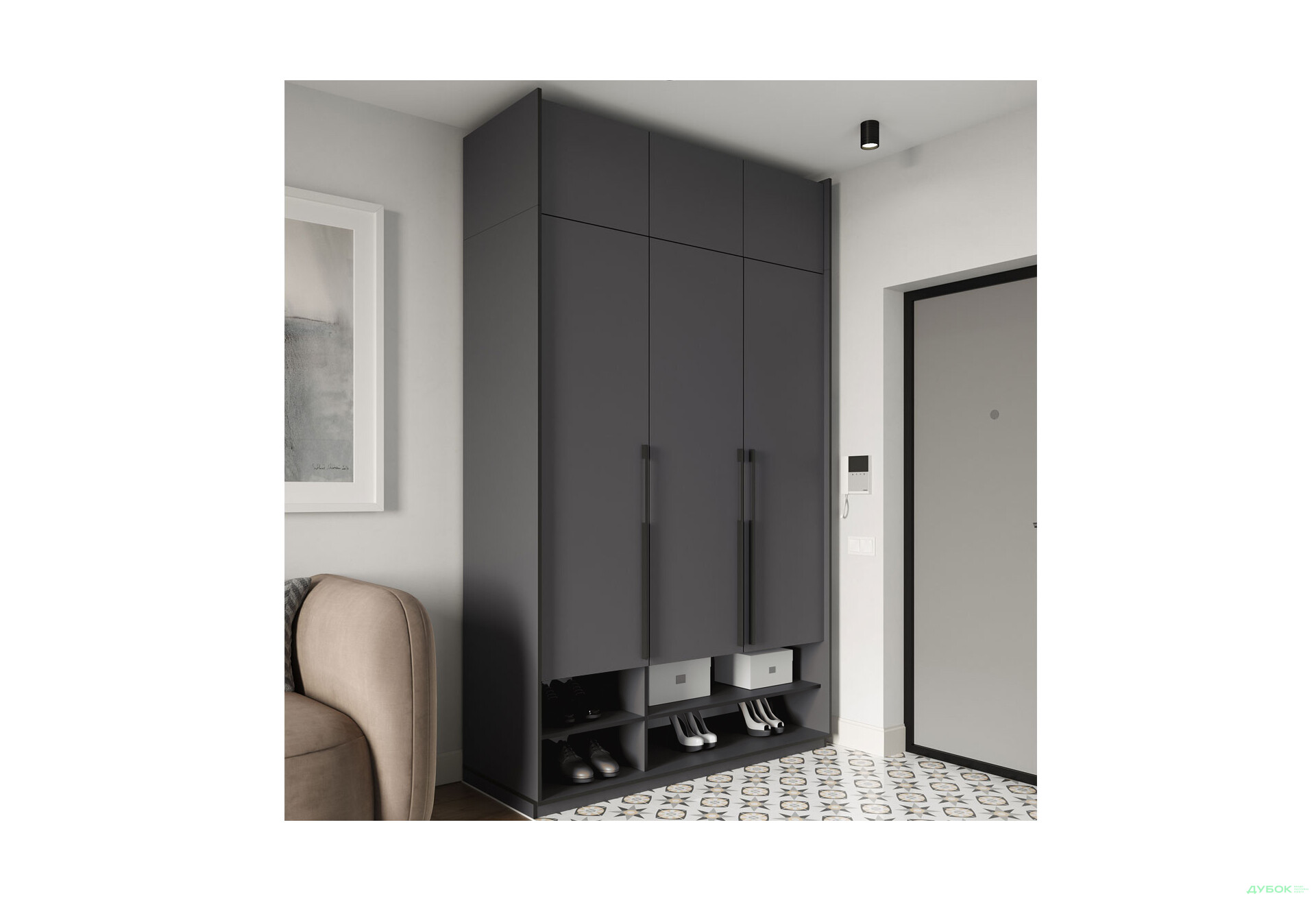 Шкаф Moreli Ramo / Рамо R-0006 3-дверный со штангой, полками и антресолью 148,4 см, антрацит - Изображение 2 Изображение 2 - Шкаф Moreli Ramo / Рамо R-0006 3-дверный со штангой, полками и антресолью 148,4 см, антрацит