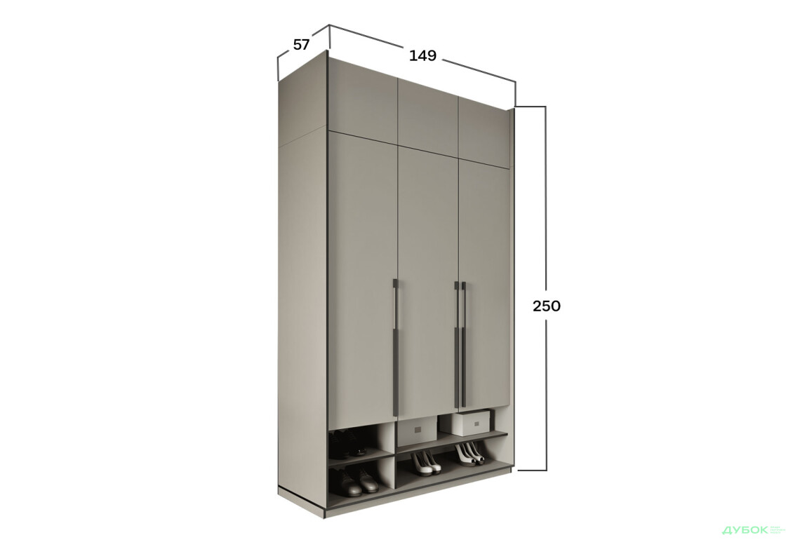 Шафа Moreli Ramo / Рамо R-0006 3-дверна зі штангою, полицями та антресоллю 148,4 см, кашемір - Зображення 3 Зображення 3 - Шафа Moreli Ramo / Рамо R-0006 3-дверна зі штангою, полицями та антресоллю 148,4 см, кашемір