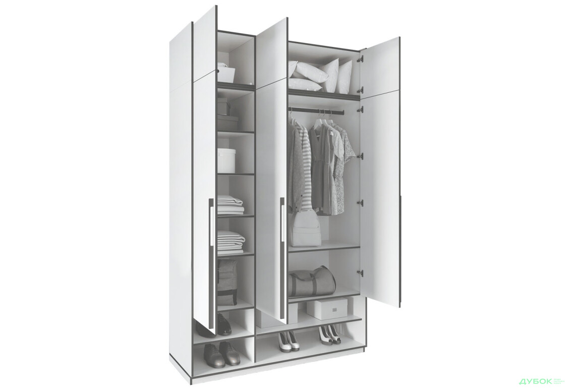 Шкаф Moreli Ramo / Рамо R-0006 3-дверный со штангой, полками и антресолью 148,4 см, дуб сонома - Изображение 4 Изображение 4 - Шкаф Moreli Ramo / Рамо R-0006 3-дверный со штангой, полками и антресолью 148,4 см, дуб сонома