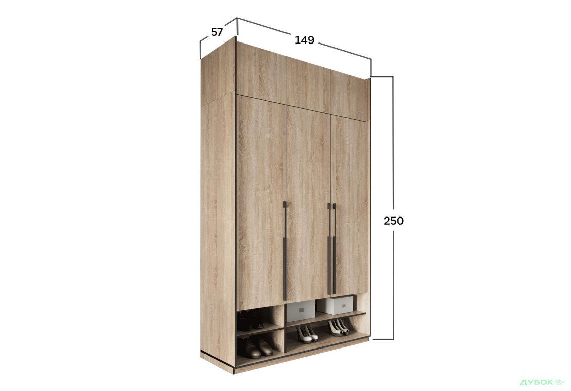 Шкаф Moreli Ramo / Рамо R-0006 3-дверный со штангой, полками и антресолью 148,4 см, дуб сонома - Изображение 3 Изображение 3 - Шкаф Moreli Ramo / Рамо R-0006 3-дверный со штангой, полками и антресолью 148,4 см, дуб сонома