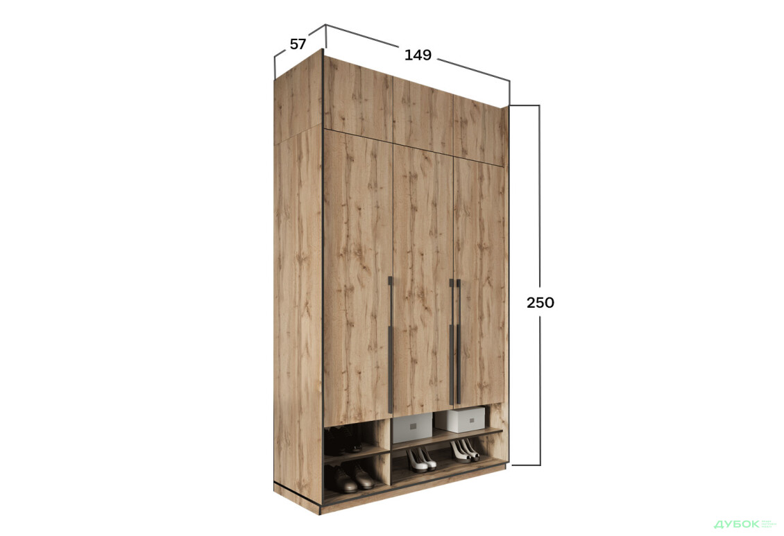 Шкаф Moreli Ramo / Рамо R-0006 3-дверный со штангой, полками и антресолью 148,4 см, дуб аппалачи - Изображение 3 Изображение 3 - Шкаф Moreli Ramo / Рамо R-0006 3-дверный со штангой, полками и антресолью 148,4 см, дуб аппалачи