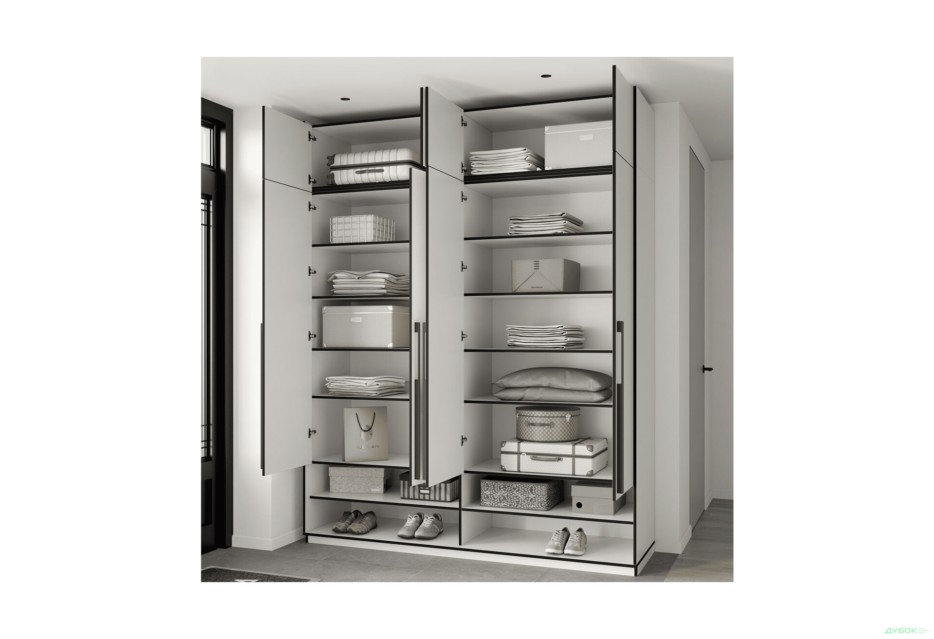 Шафа Moreli Ramo / Рамо R-0007 4-дверна з полицями та антресоллю 196,8 см, біла - Зображення 3 Зображення 3 - Шафа Moreli Ramo / Рамо R-0007 4-дверна з полицями та антресоллю 196,8 см, біла