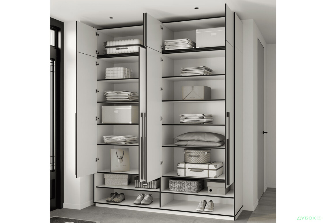 Шафа Moreli Ramo / Рамо R-0007 4-дверна з полицями та антресоллю 196,8 см, біла - Зображення 3 Зображення 3 - Шафа Moreli Ramo / Рамо R-0007 4-дверна з полицями та антресоллю 196,8 см, біла