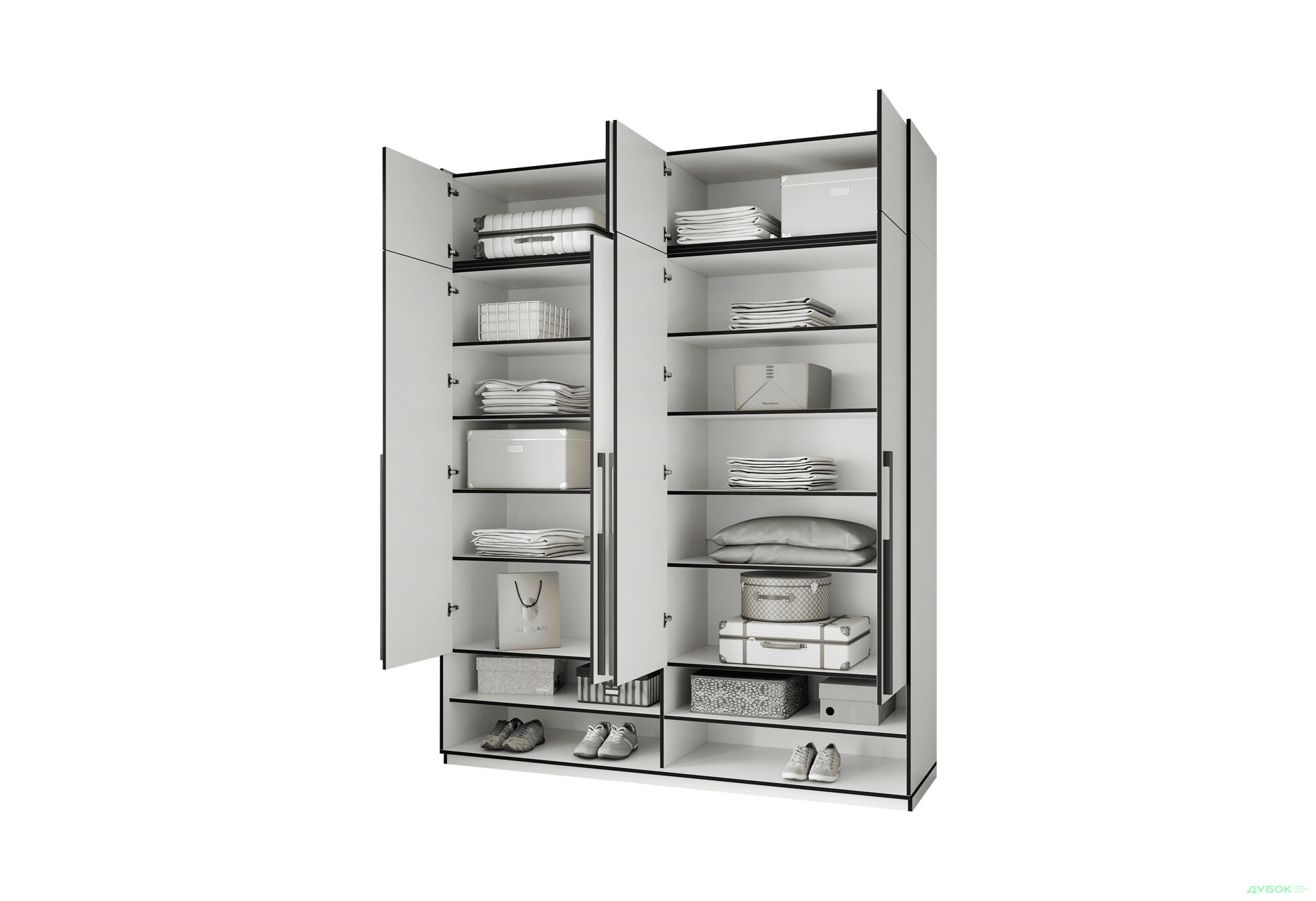 Шафа Moreli Ramo / Рамо R-0007 4-дверна з полицями та антресоллю 196,8 см, біла - Зображення 5 Зображення 5 - Шафа Moreli Ramo / Рамо R-0007 4-дверна з полицями та антресоллю 196,8 см, біла