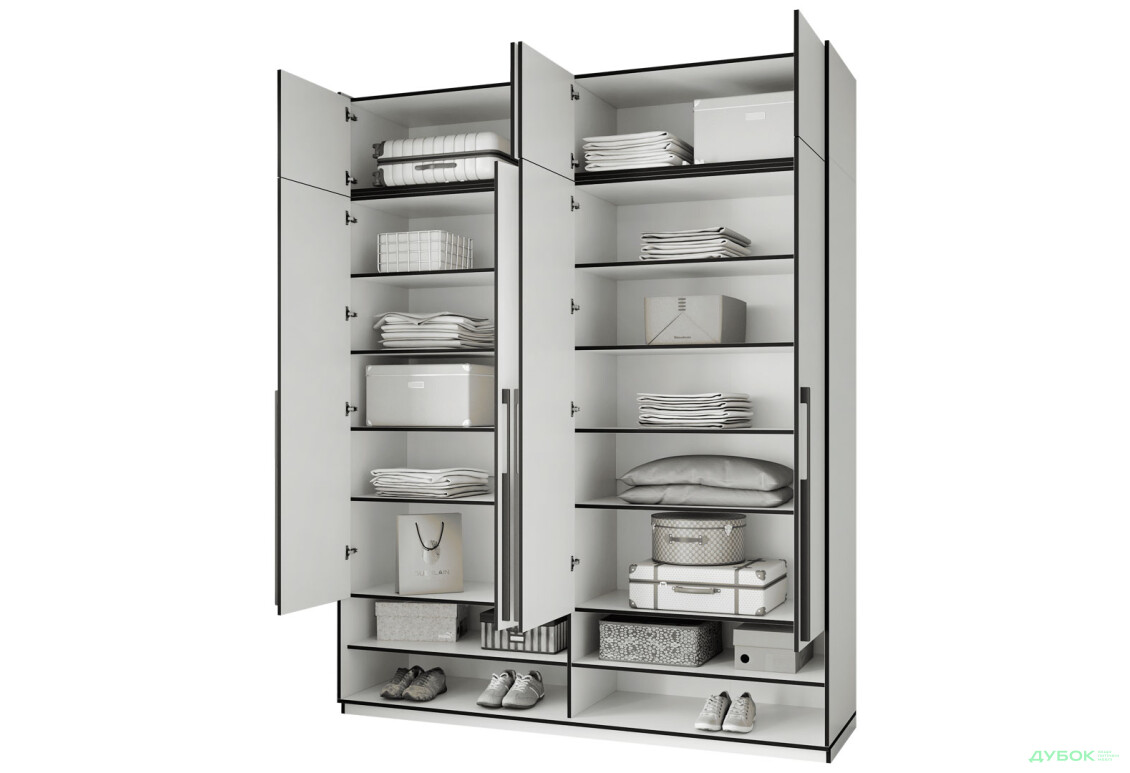 Шафа Moreli Ramo / Рамо R-0007 4-дверна з полицями та антресоллю 196,8 см, біла - Зображення 5 Зображення 5 - Шафа Moreli Ramo / Рамо R-0007 4-дверна з полицями та антресоллю 196,8 см, біла