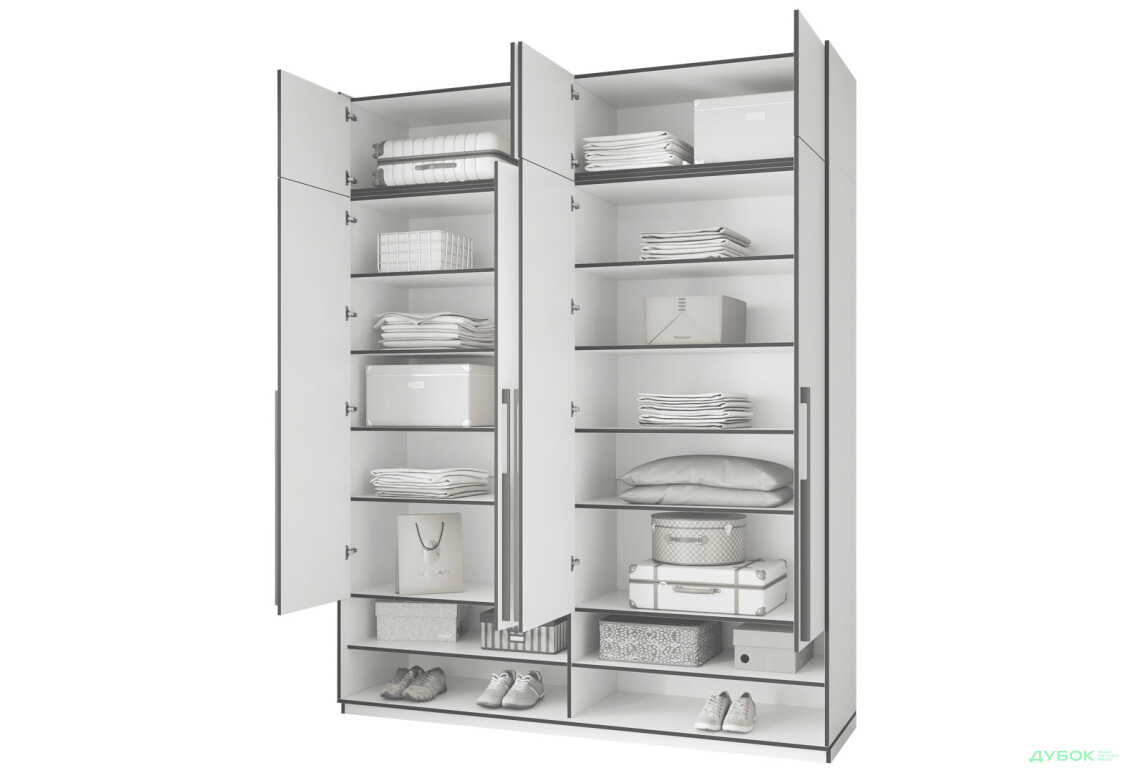 Шкаф Moreli Ramo / Рамо R-0007 4-дверный с полками и антресолью 196,8 см, антрацит - Изображение 4 Изображение 4 - Шкаф Moreli Ramo / Рамо R-0007 4-дверный с полками и антресолью 196,8 см, антрацит