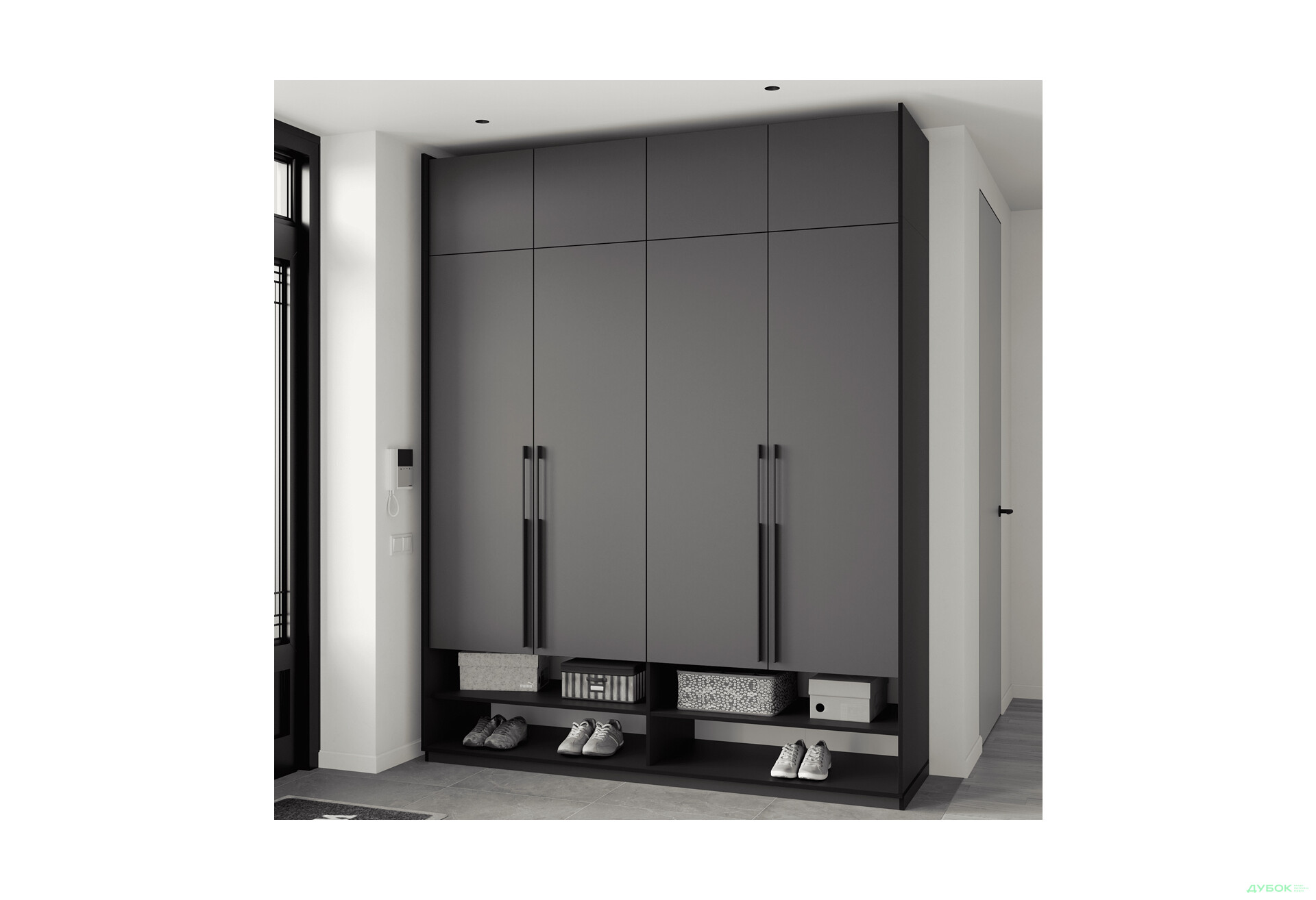 Шкаф Moreli Ramo / Рамо R-0007 4-дверный с полками и антресолью 196,8 см, антрацит - Изображение 2 Изображение 2 - Шкаф Moreli Ramo / Рамо R-0007 4-дверный с полками и антресолью 196,8 см, антрацит