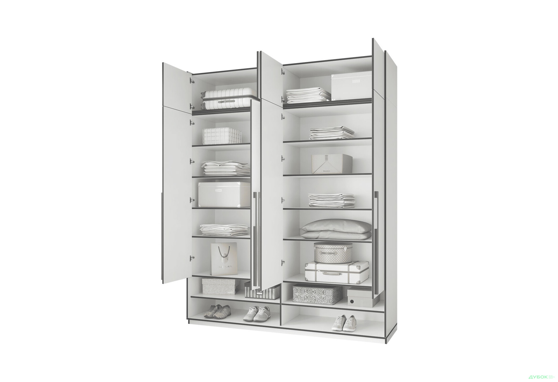 Шафа Moreli Ramo / Рамо R-0007 4-дверна з полицями та антресоллю 196,8 см, дуб сонома - Зображення 4 Зображення 4 - Шафа Moreli Ramo / Рамо R-0007 4-дверна з полицями та антресоллю 196,8 см, дуб сонома