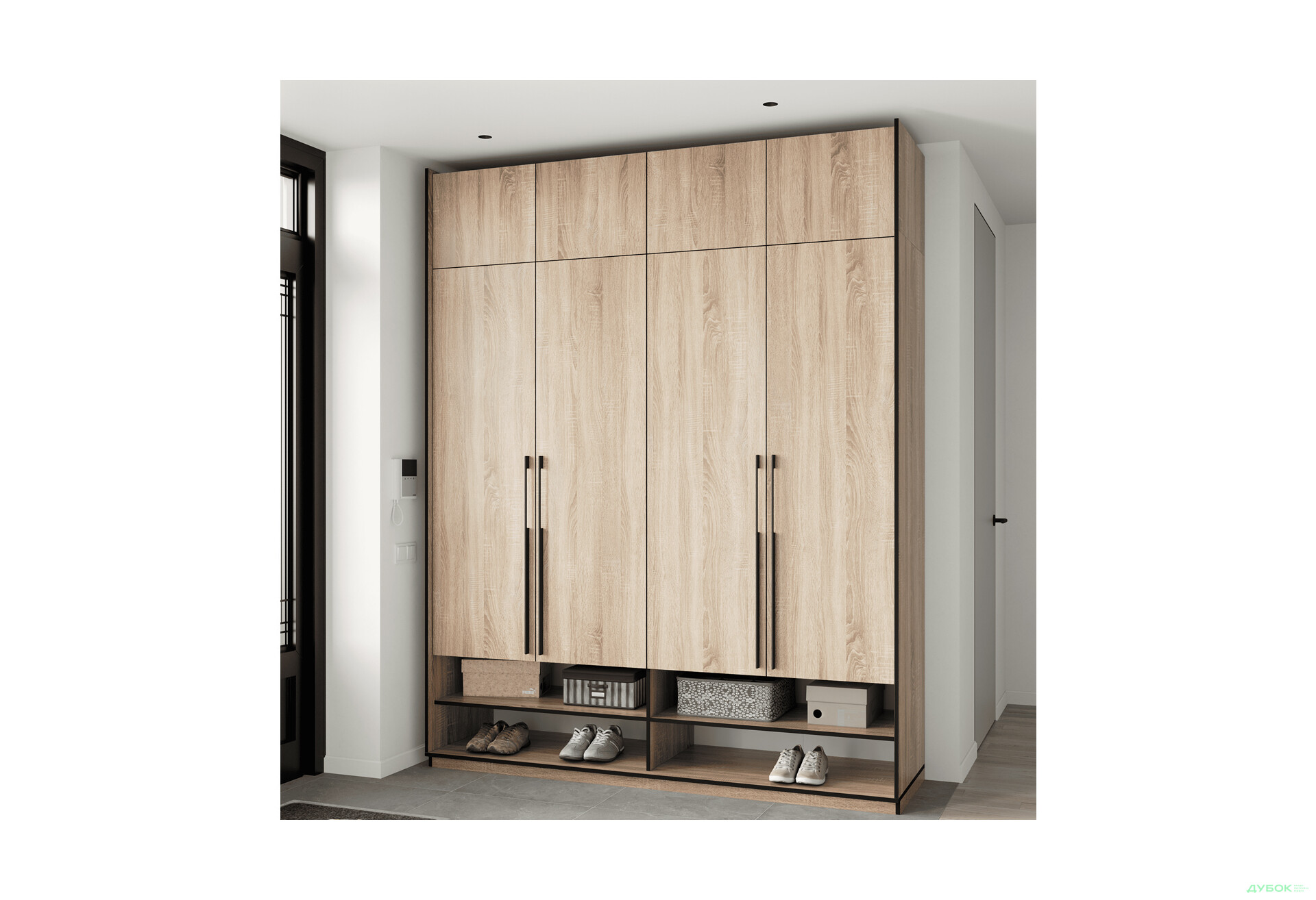 Шафа Moreli Ramo / Рамо R-0007 4-дверна з полицями та антресоллю 196,8 см, дуб сонома - Зображення 2 Зображення 2 - Шафа Moreli Ramo / Рамо R-0007 4-дверна з полицями та антресоллю 196,8 см, дуб сонома