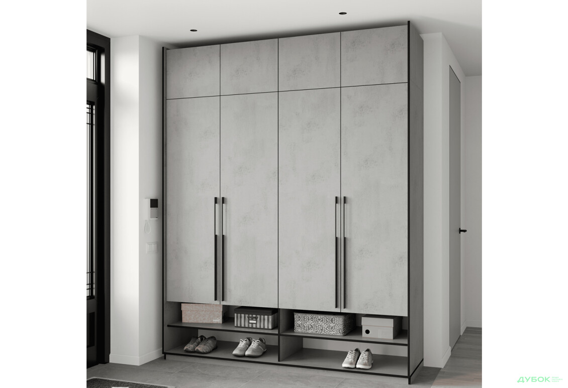 Шкаф Moreli Ramo / Рамо R-0007 4-дверный с полками и антресолью 196,8 см, бетон тефра - Изображение 2 Изображение 2 - Шкаф Moreli Ramo / Рамо R-0007 4-дверный с полками и антресолью 196,8 см, бетон тефра
