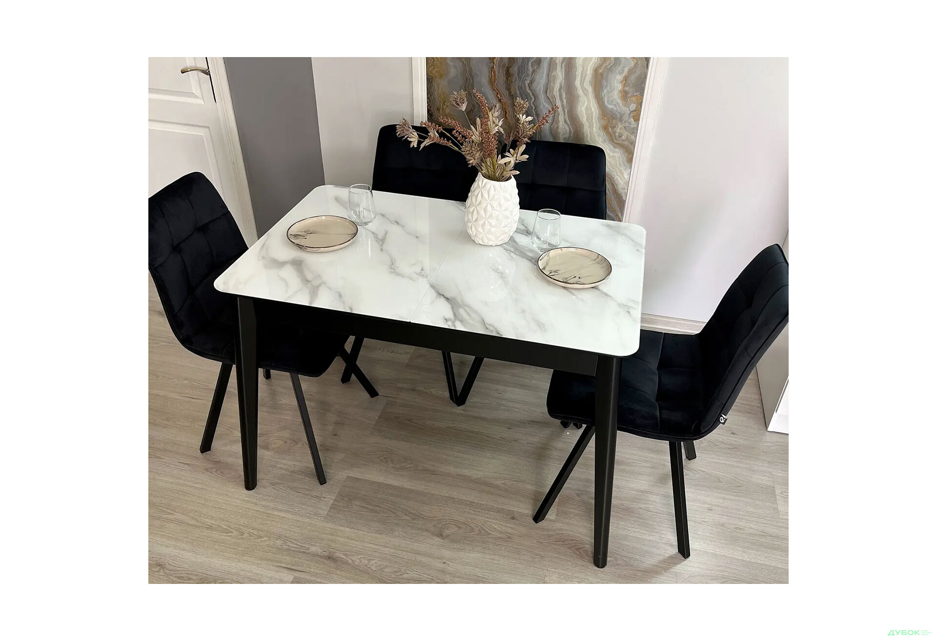 Стіл кухонний Jam Честер розкладний 120 / 160 см, чорний 38М / діамант - Зображення 2 Зображення 2 - Стіл кухонний Jam Честер розкладний 120 / 160 см, чорний 38М / діамант